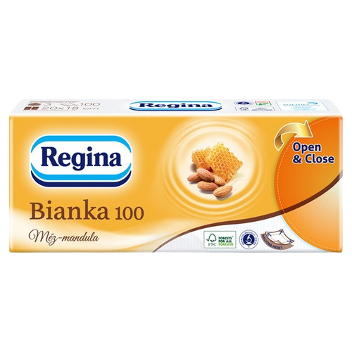 Regina Bianka 100 Méz-Mandula papírzsebkendő, 3 rétegű, 100 darabos